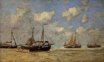 尤金 佈丹 Scheveningen, Boats Aground on the Shore 尤金 佈丹 Scheveningen, Boats Aground on the Shore